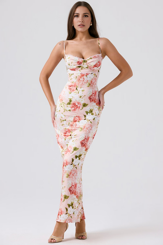 Peony Floral Bodycon Maxi Dress