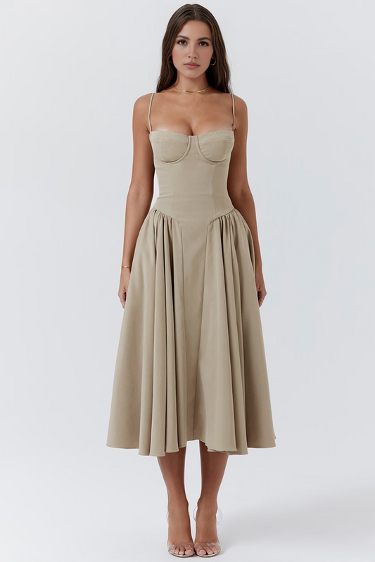 Apricot A-Line Midi Dress