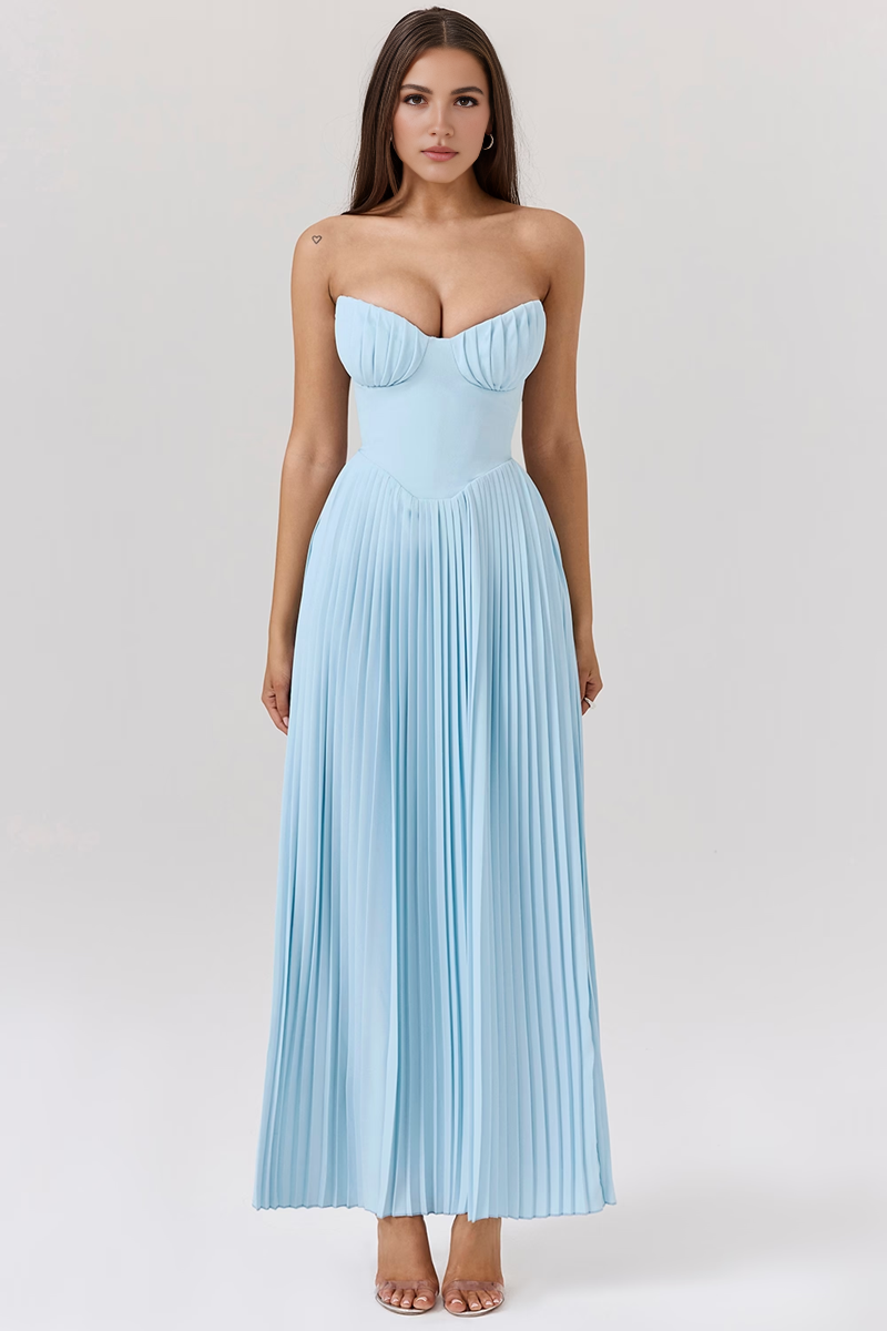 Blue Strapless Corset Maxi Dress