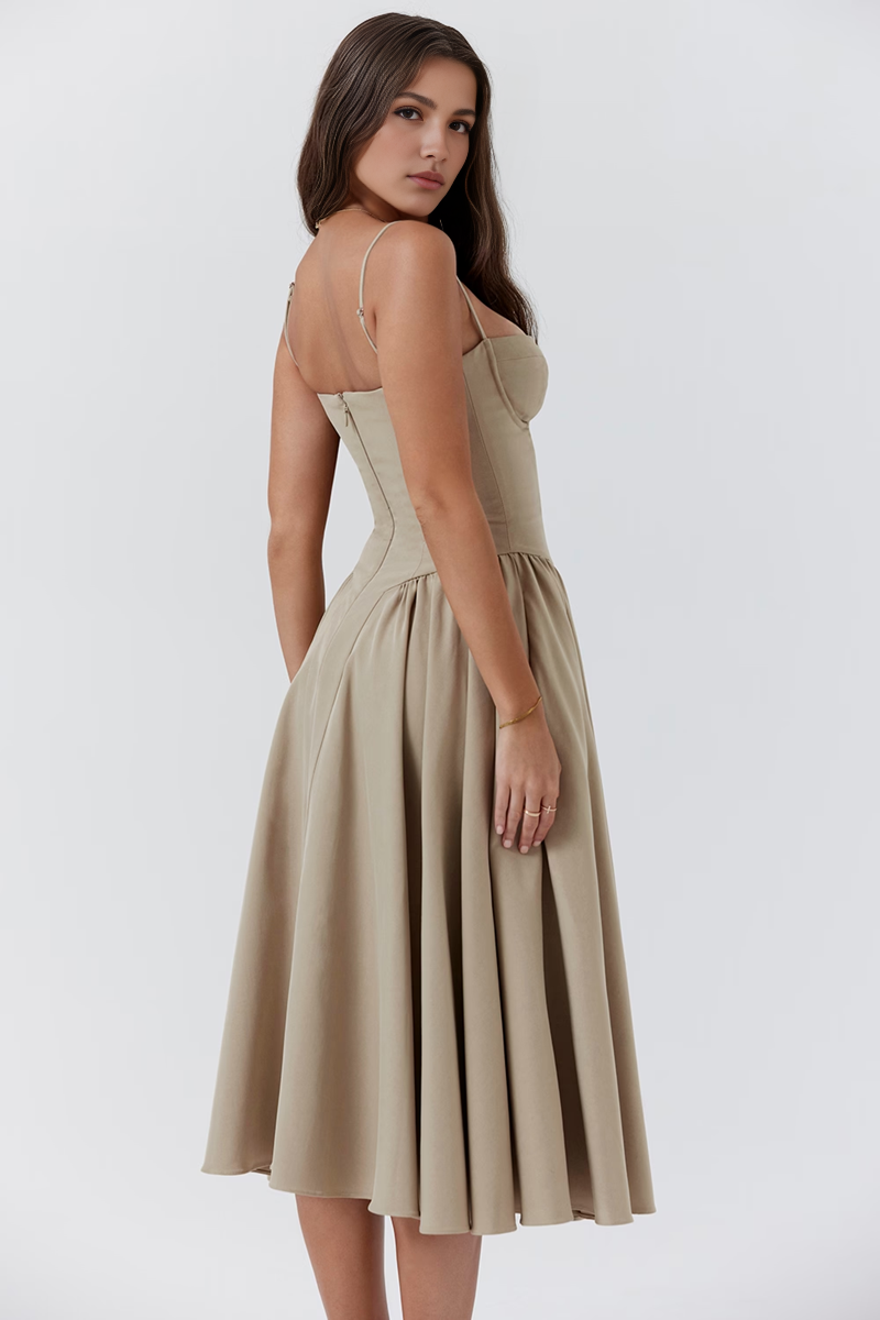 Apricot A-Line Midi Dress