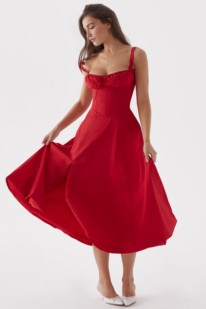Red A-Line Midi Dress