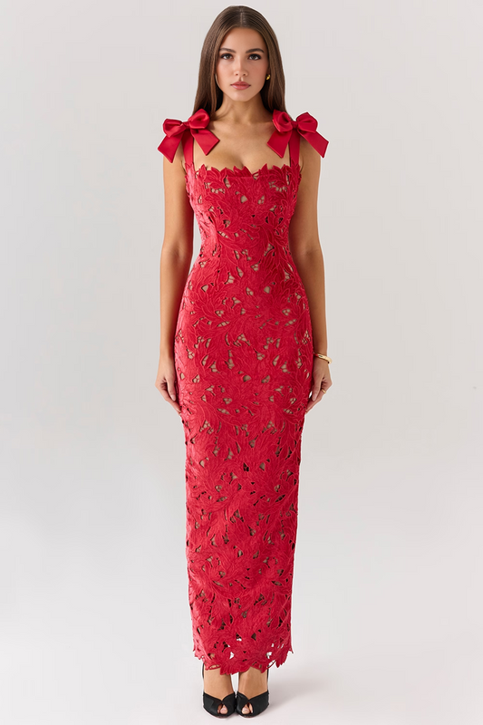Red Hollow Out Maxi Dress