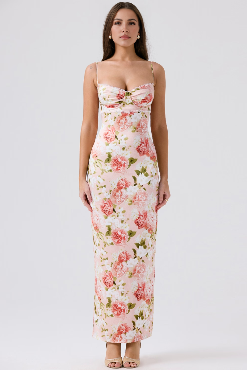 Peony Floral Bodycon Maxi Dress