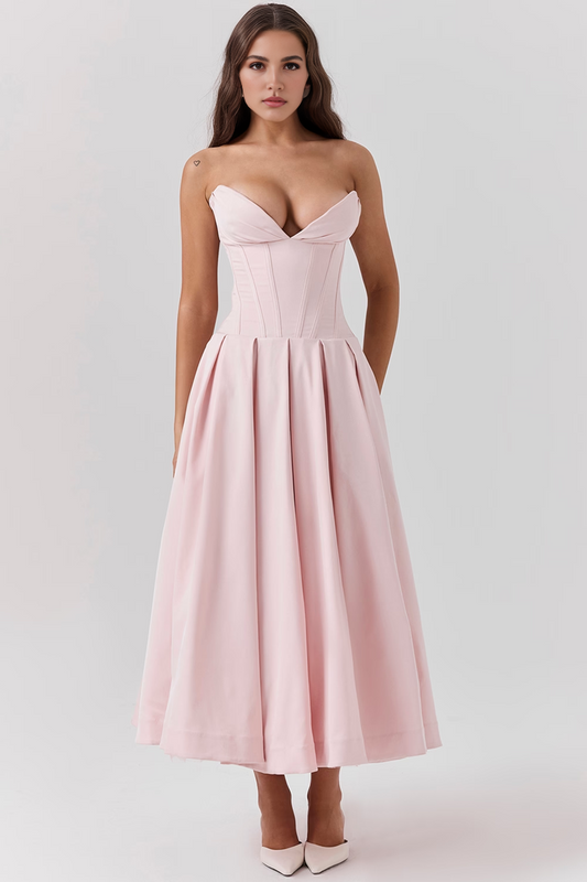 Pink Strapless Midi Dress
