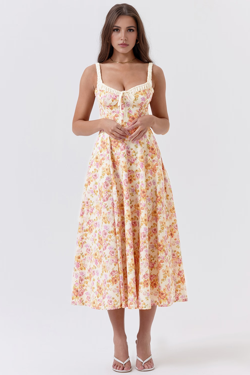 Floral A-Line Slit Midi Dress