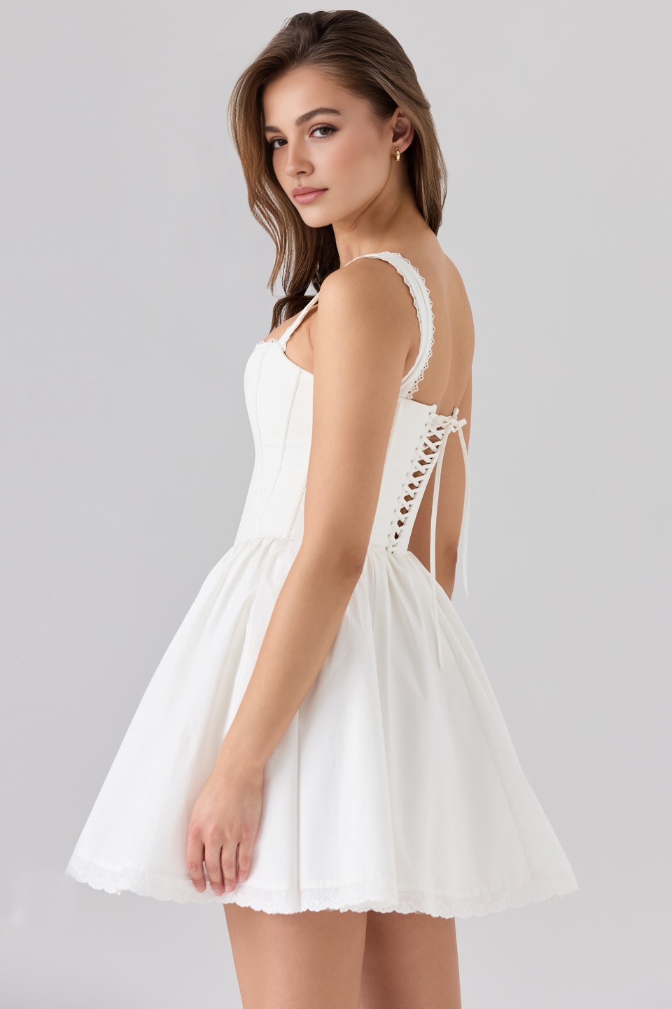 White A-Line High Waist Mini Dress