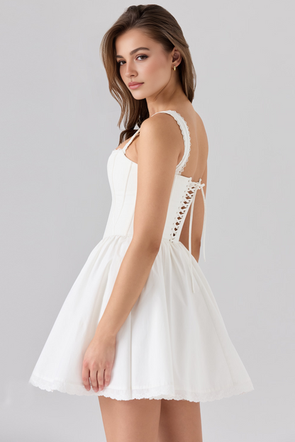 White A-Line High Waist Mini Dress