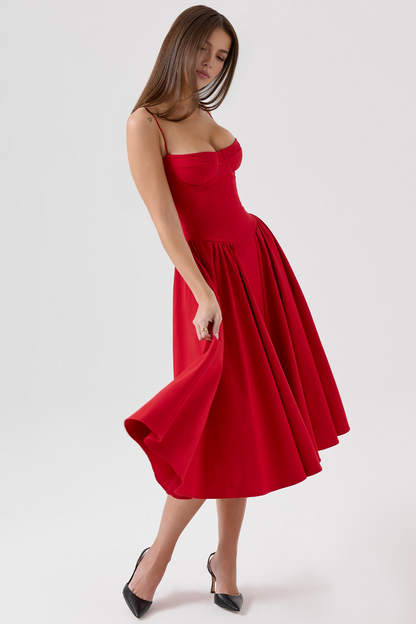 Red A-Line Midi Dress