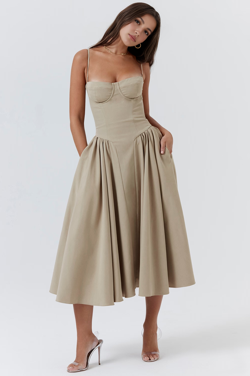 Apricot A-Line Midi Dress