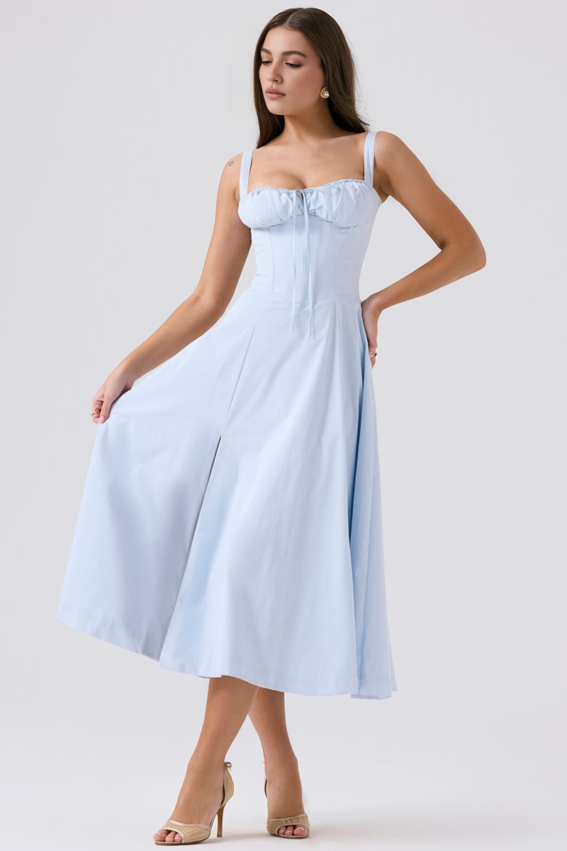 Blue Slit Midi Sundress