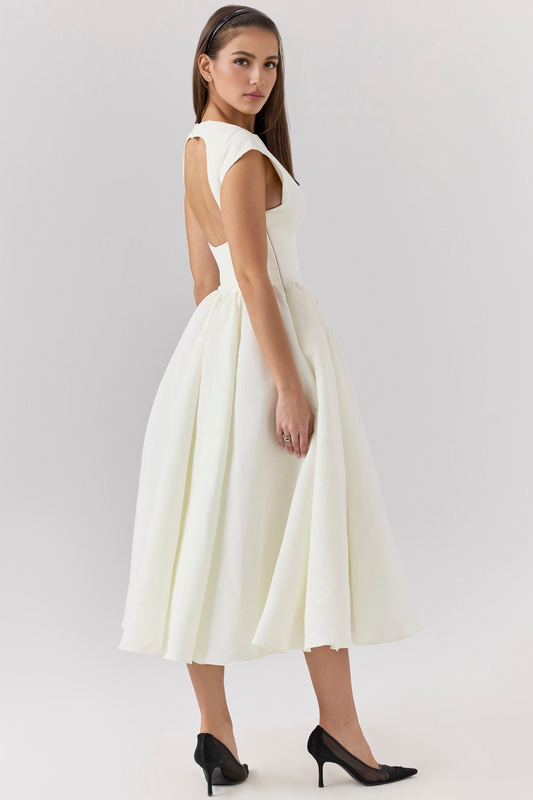 Cream Backless Midi Dress