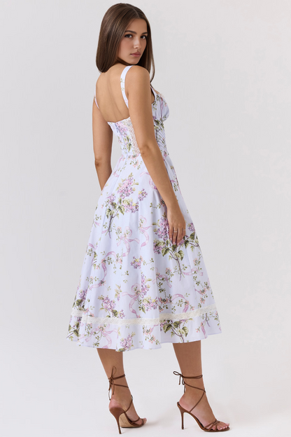 Purple Lace Patchwork Pockets Midi Dress