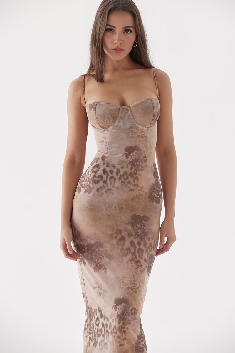 Leopard Bodycon Mesh Midi Dress