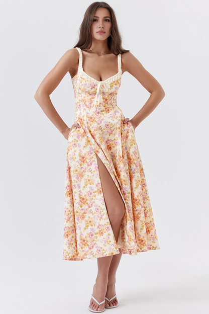 Floral A-Line Slit Midi Dress