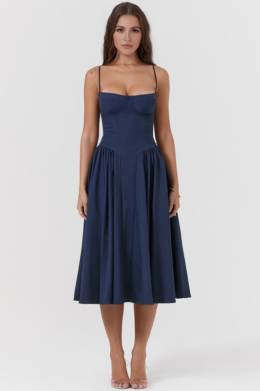Blue A-Line Midi Dress