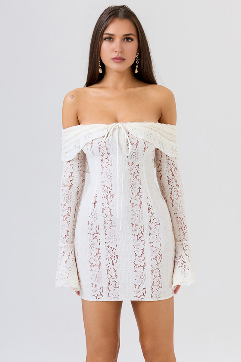 White Lace Bodycon Long Sleeve Mini Dress