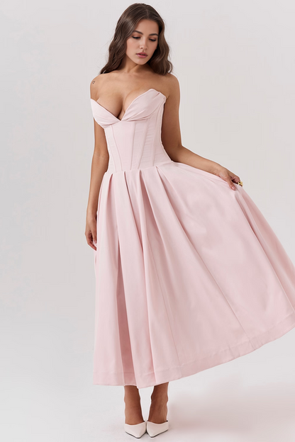 Pink Strapless Midi Dress
