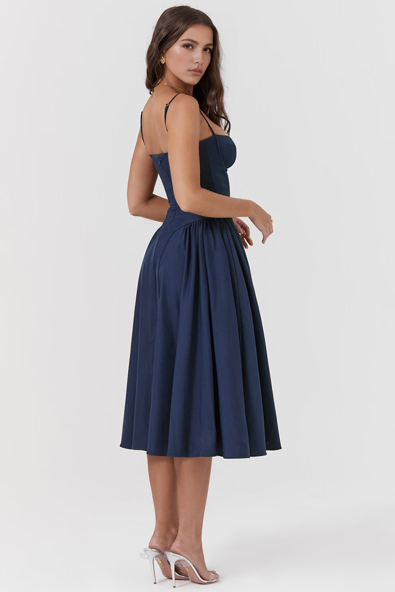 Blue A-Line Midi Dress
