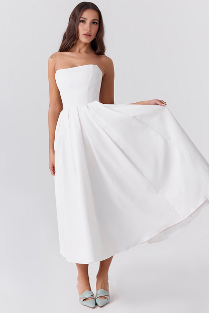 White Strapless Bodycon Midi Dress