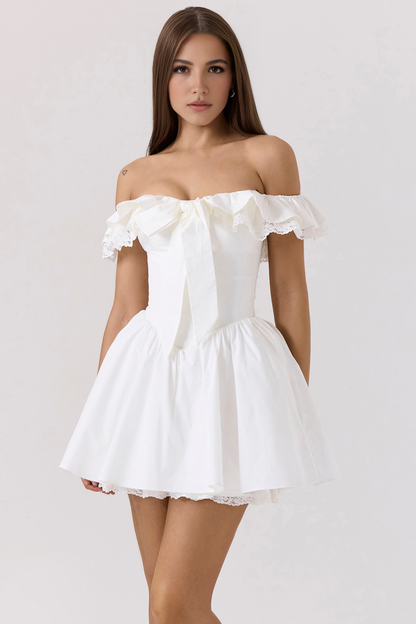 White Off Shoulder A-Line Mini Dress