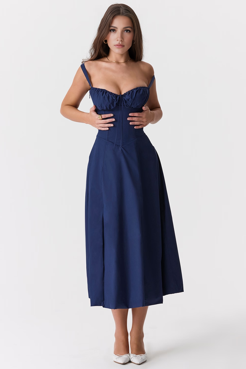 Navy A-Line Midi Dress
