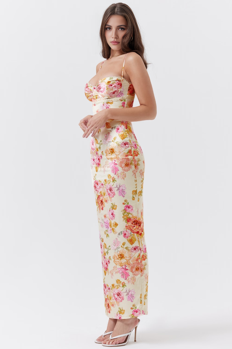 Ivory Floral Bodycon Maxi Dress