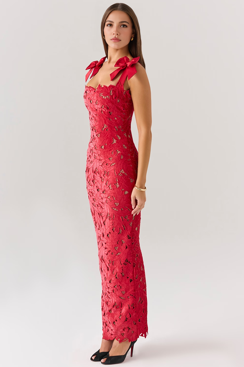 Red Hollow Out Maxi Dress