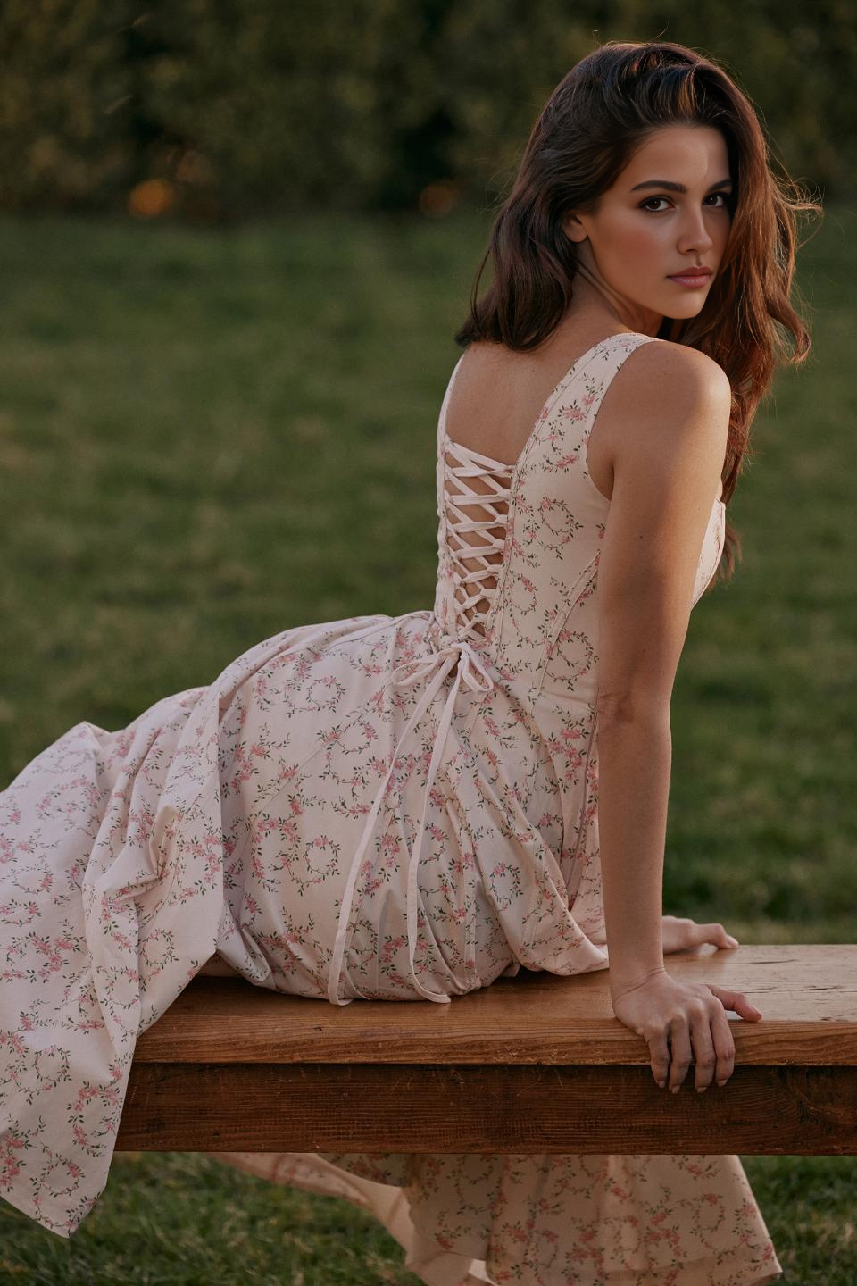 Pink High Waist Midi Dress