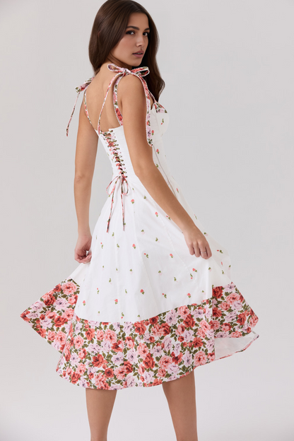 White A-Line High Waist Midi Dress
