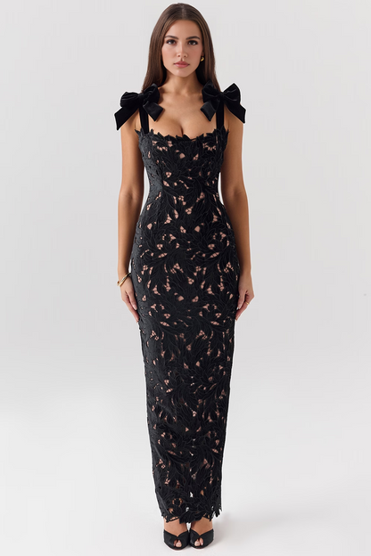 Black Hollow Out Maxi Dress