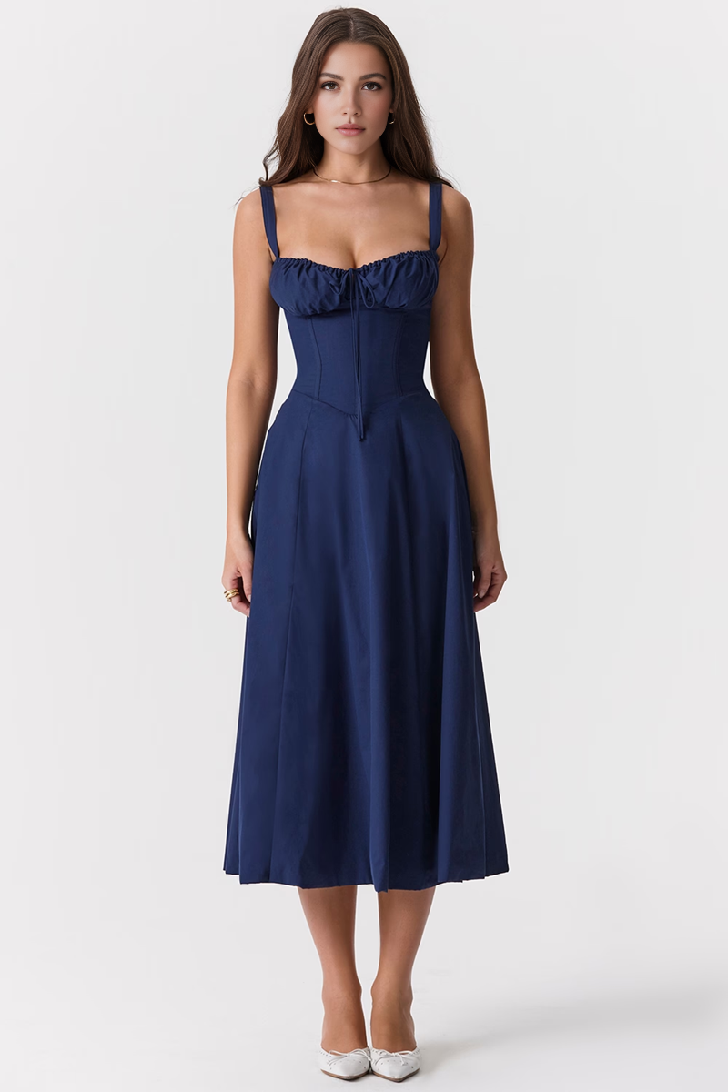 Navy A-Line Midi Dress