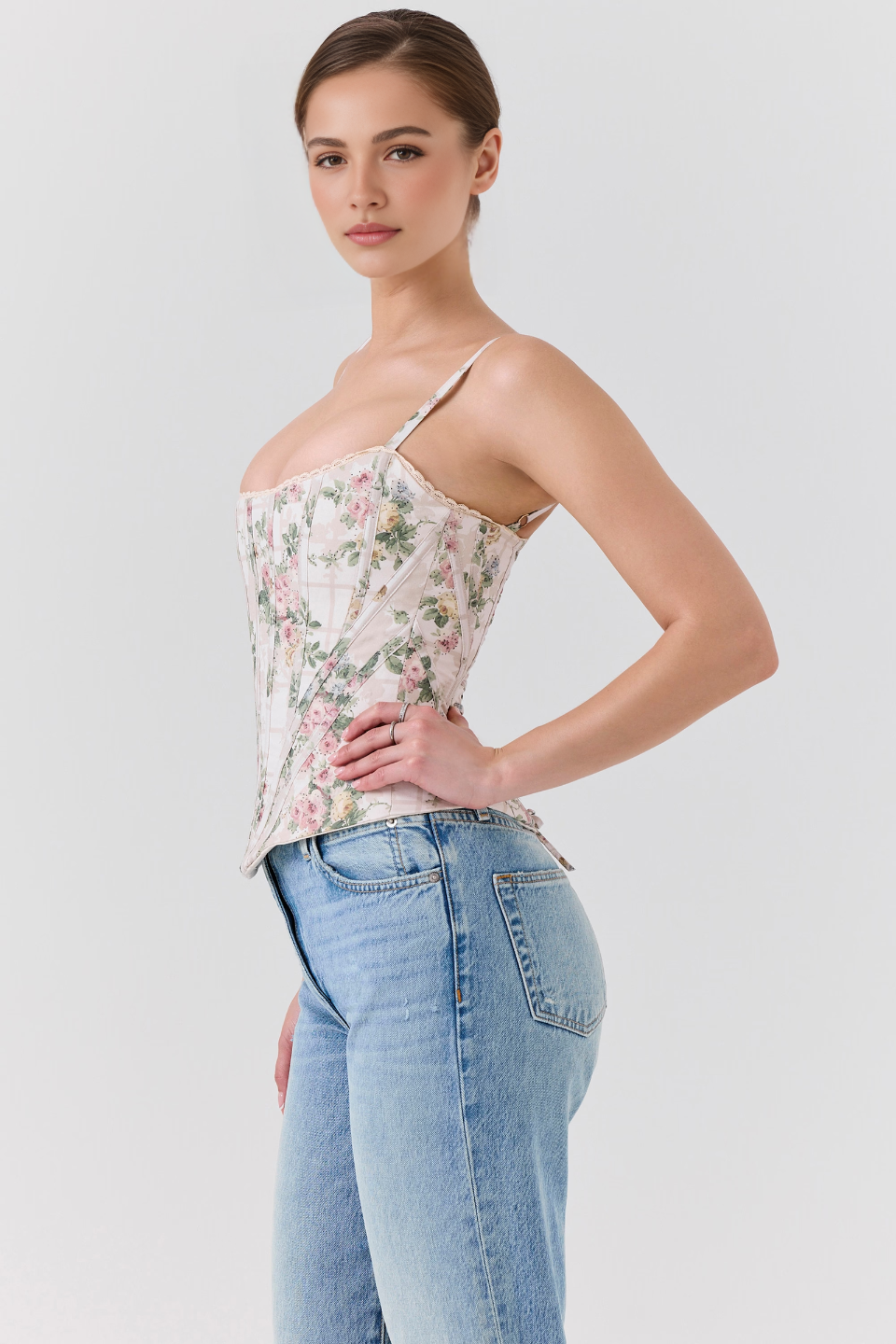 Beige Floral Corset Top