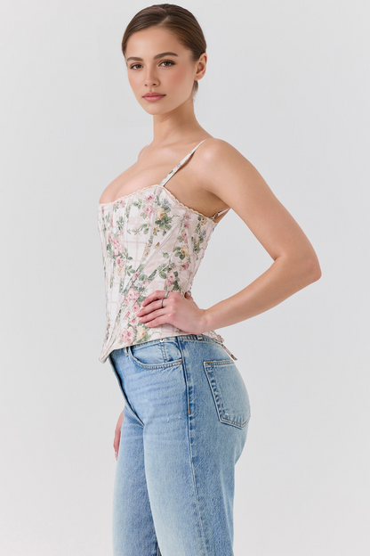 Beige Floral Corset Top