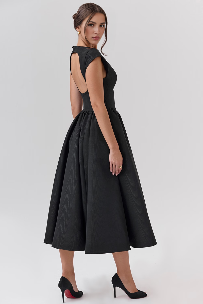 Black Backless Midi Dress
