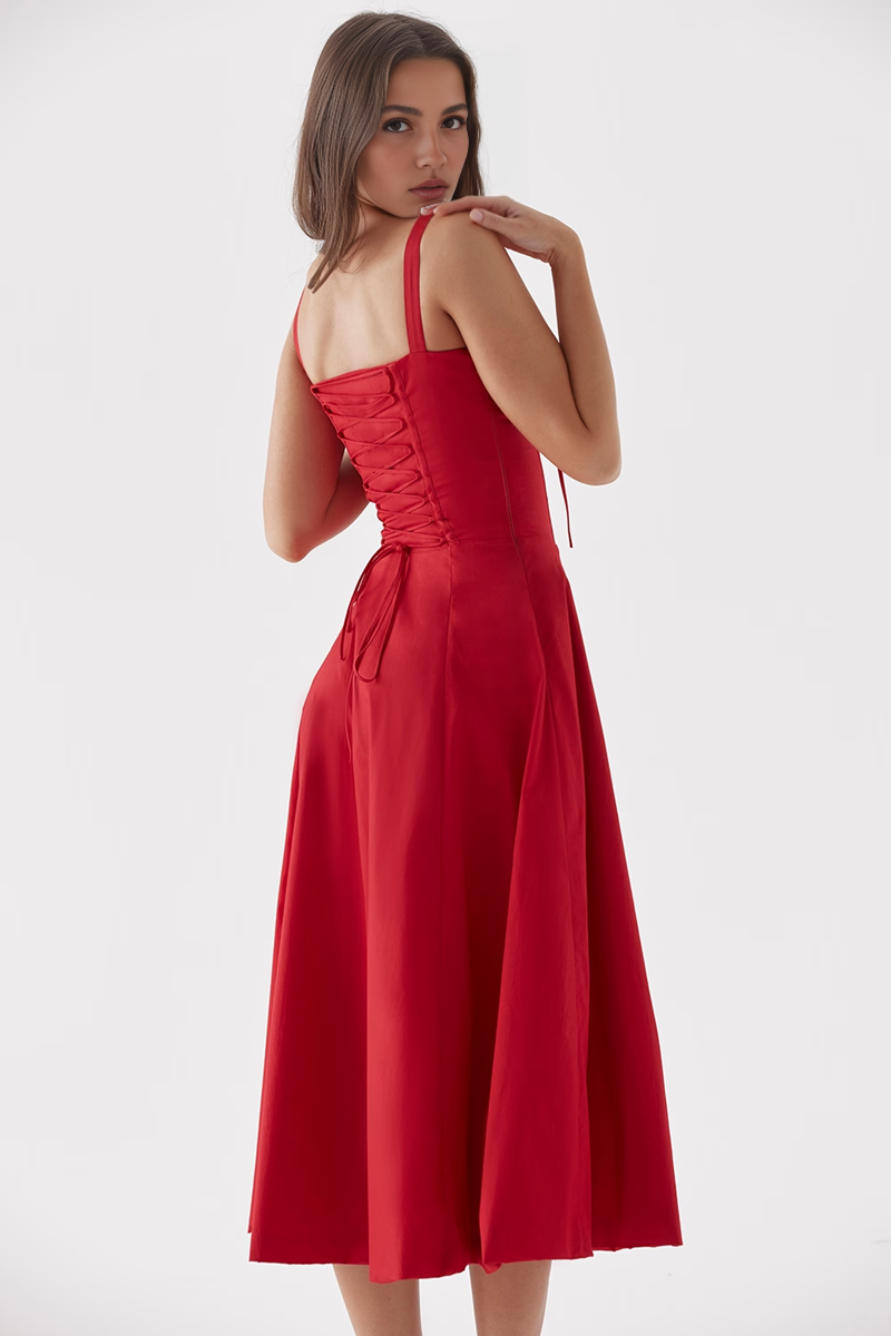 Red A-Line Midi Dress
