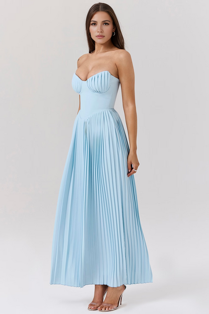 Blue Strapless Corset Maxi Dress