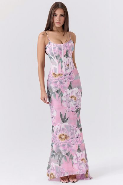 Purple Floral Corset Maxi Dress