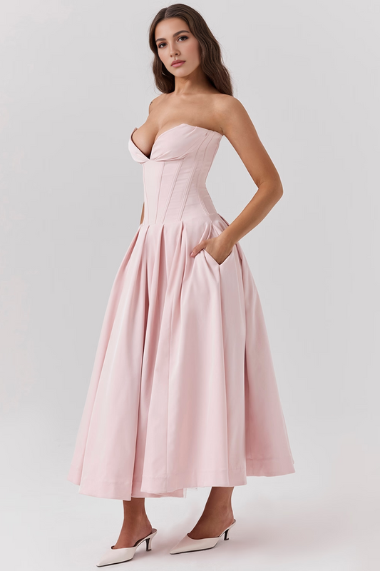 Pink Strapless Midi Dress