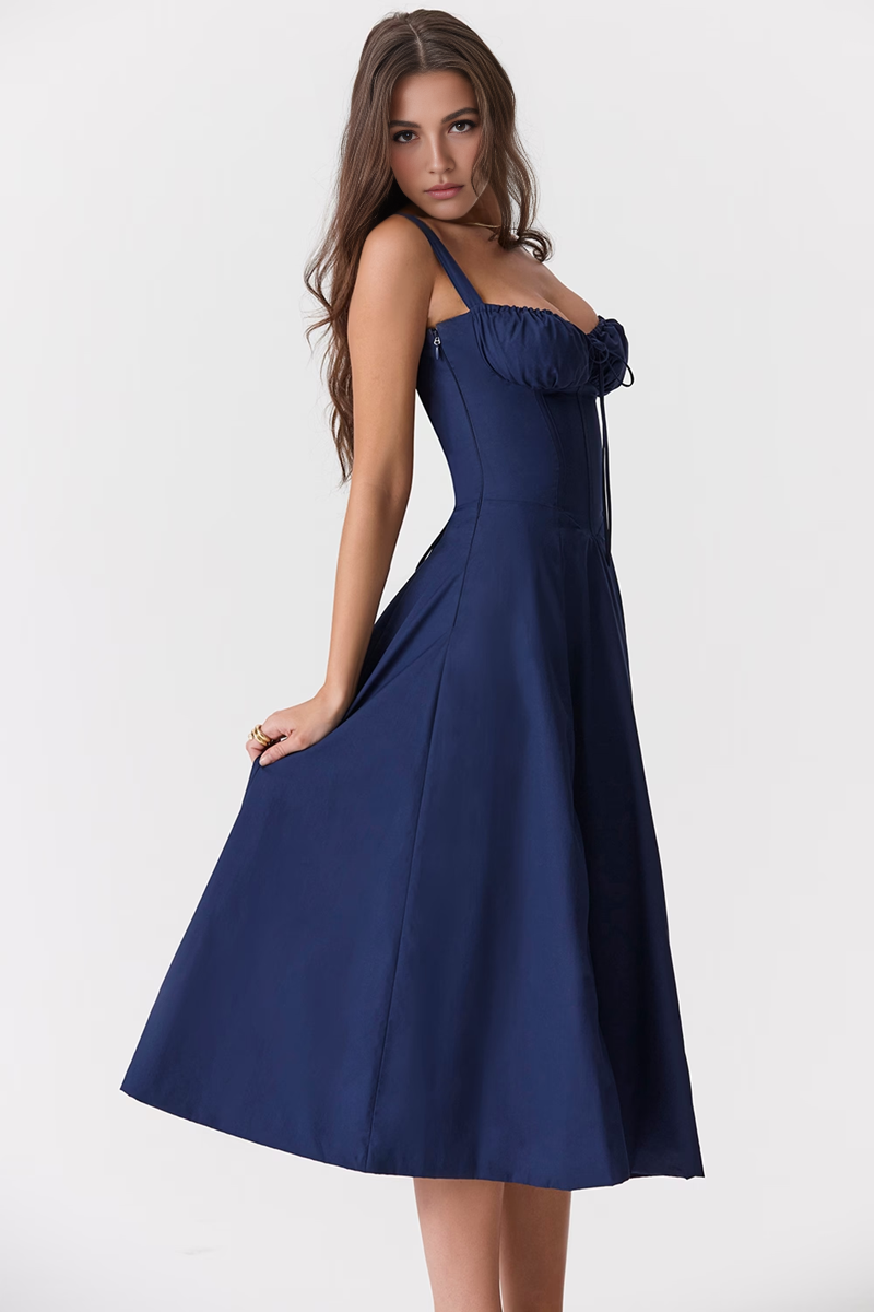 Navy A-Line Midi Dress
