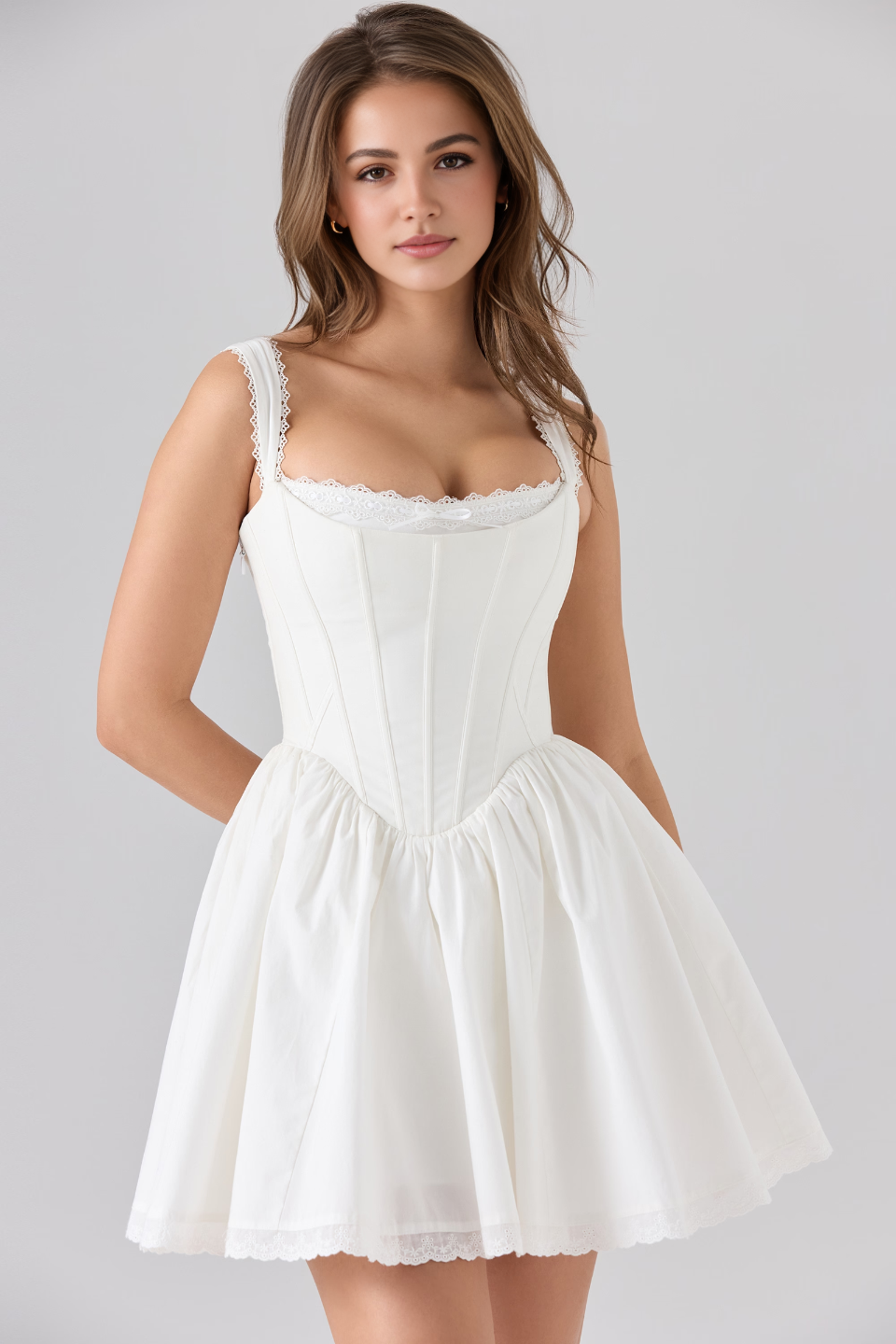 White A-Line High Waist Mini Dress
