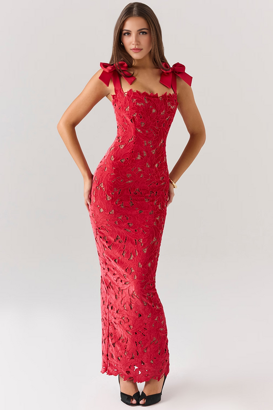 Red Hollow Out Maxi Dress