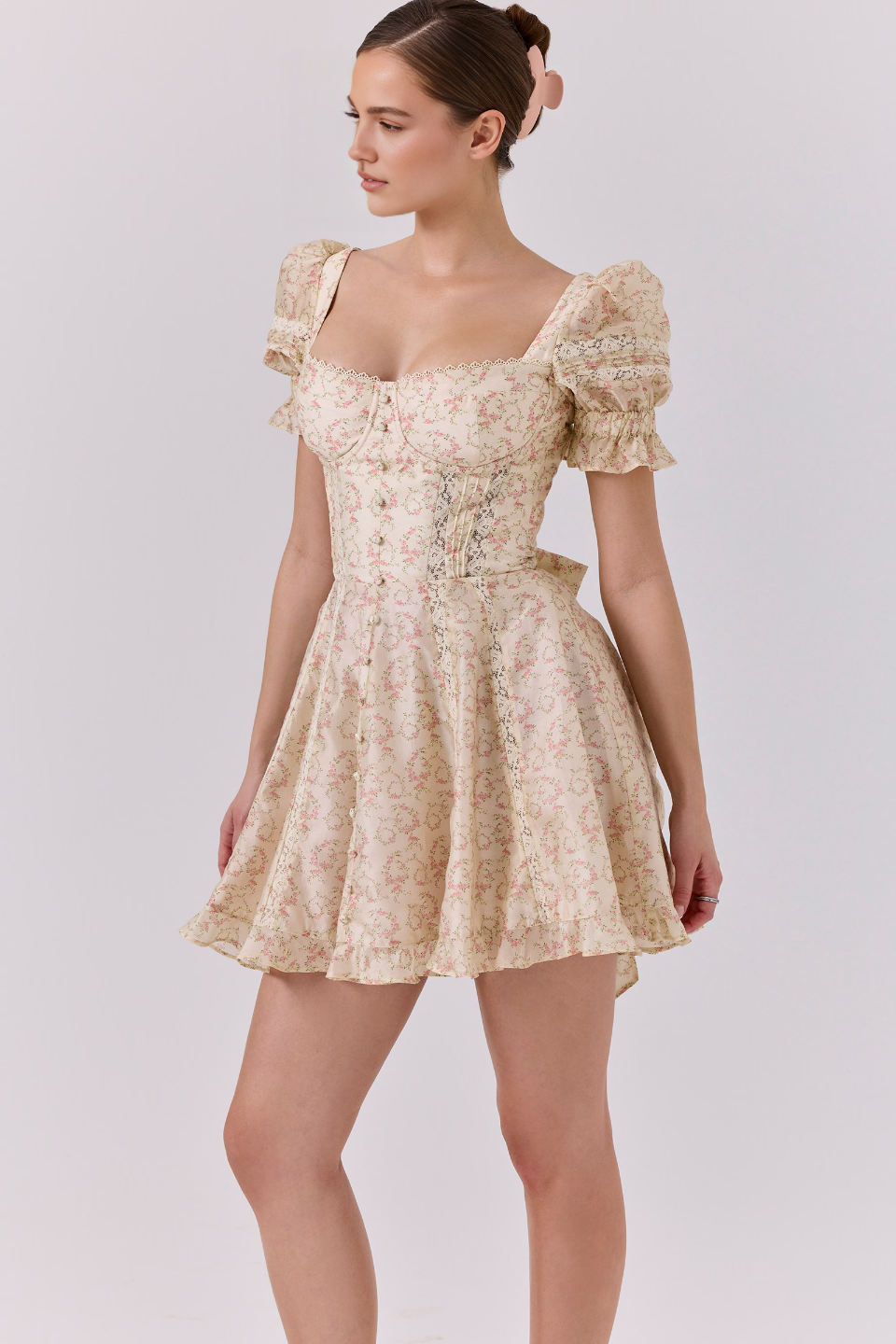 Cream Floral Fit & Flare Mini Dress