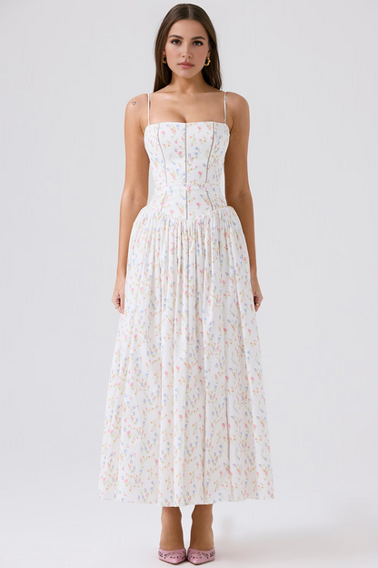 White Floral Midi Dress