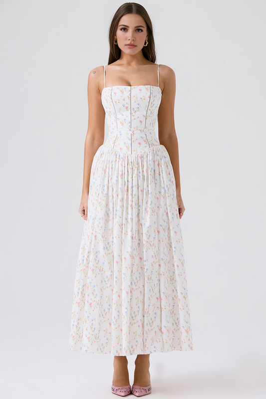 White Floral Midi Dress