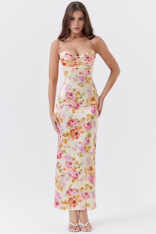 Ivory Floral Bodycon Maxi Dress