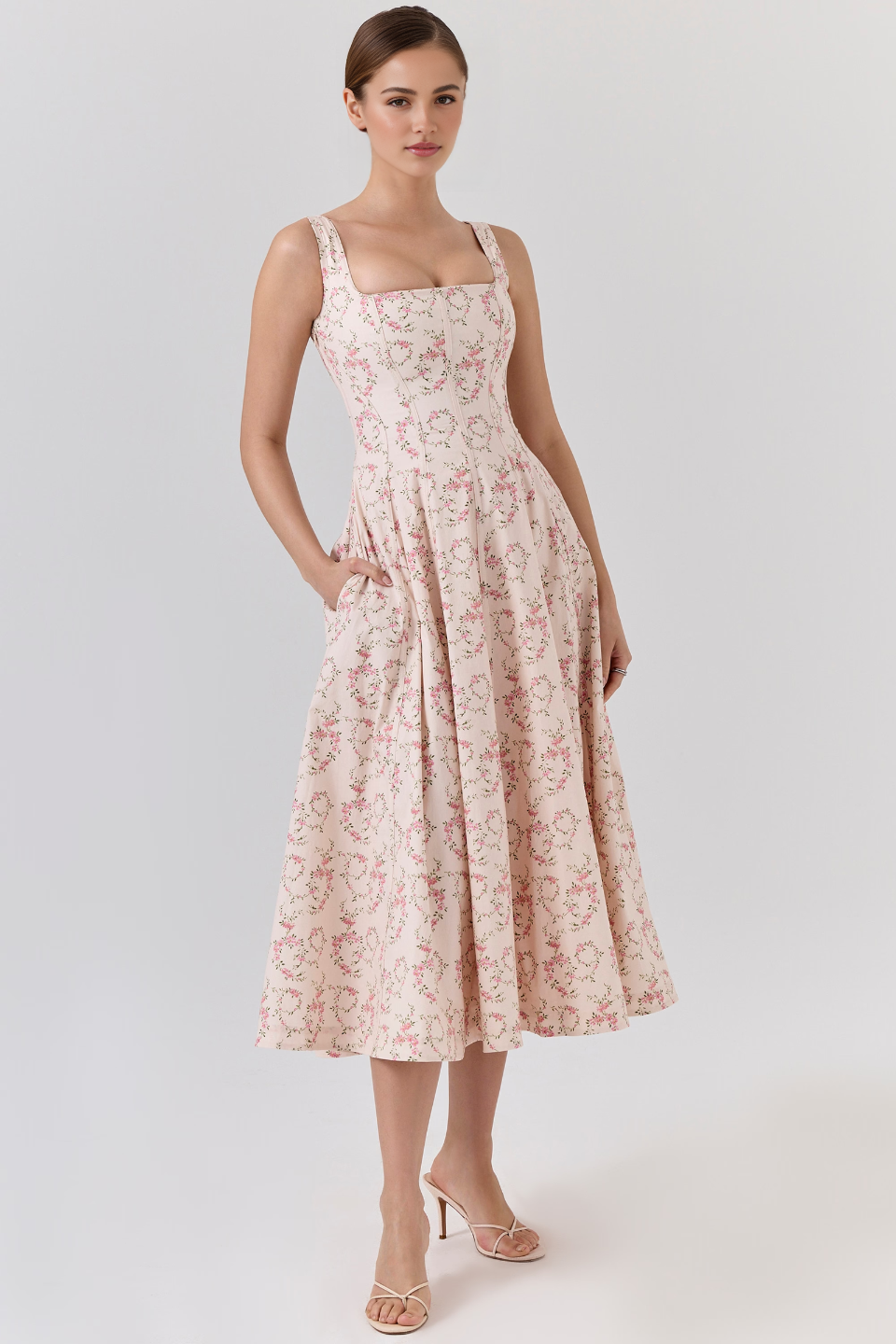 Pink High Waist Midi Dress