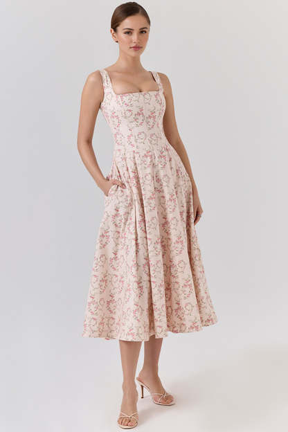 Pink High Waist Midi Dress