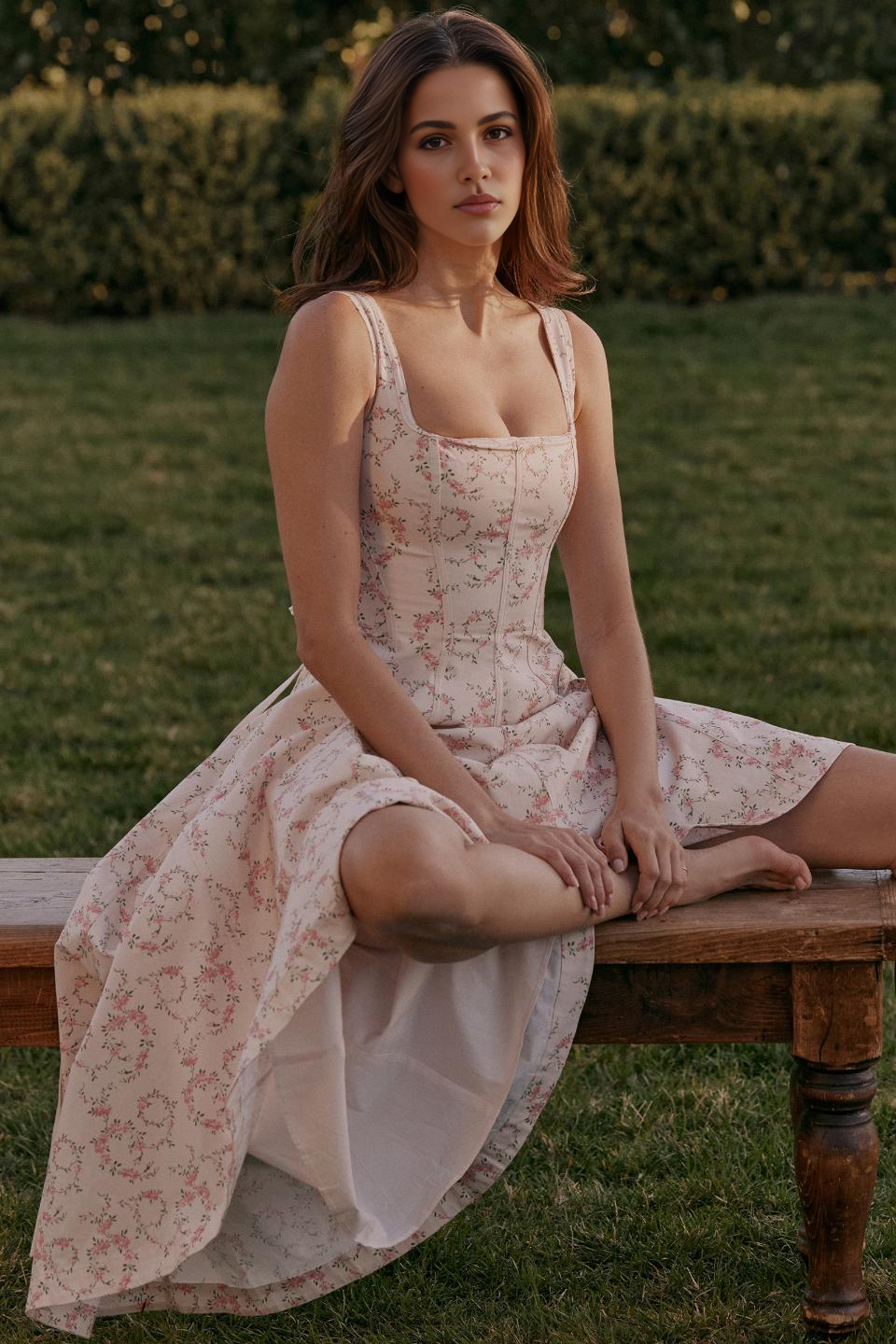 Pink High Waist Midi Dress
