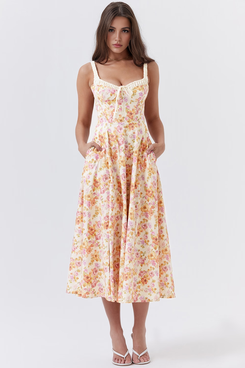 Floral A-Line Slit Midi Dress