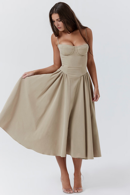 Apricot A-Line Midi Dress